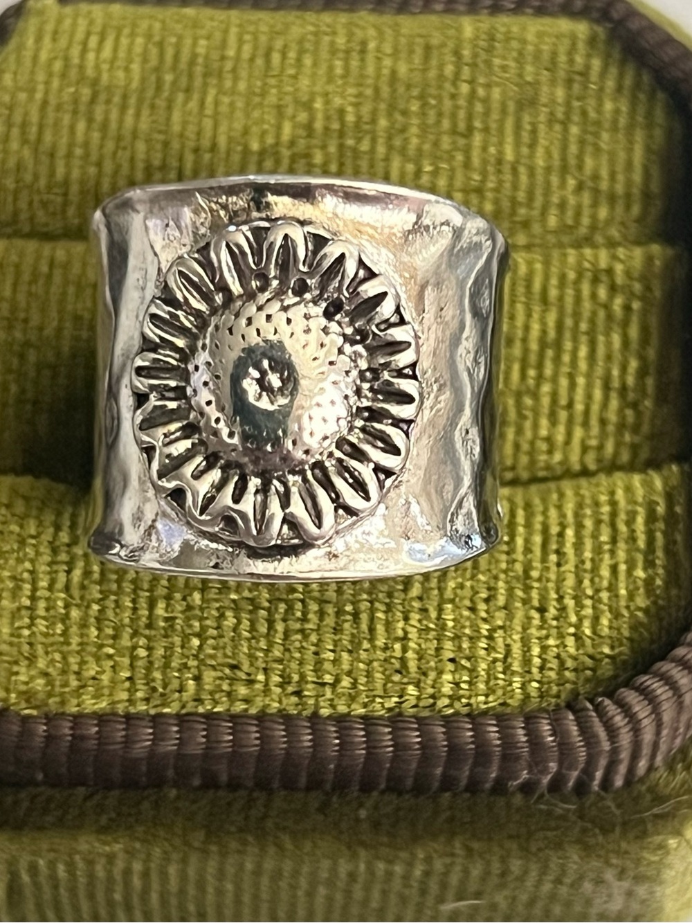 Bohemian Flower Design Wide Band Stainless Steel Silver Size 6